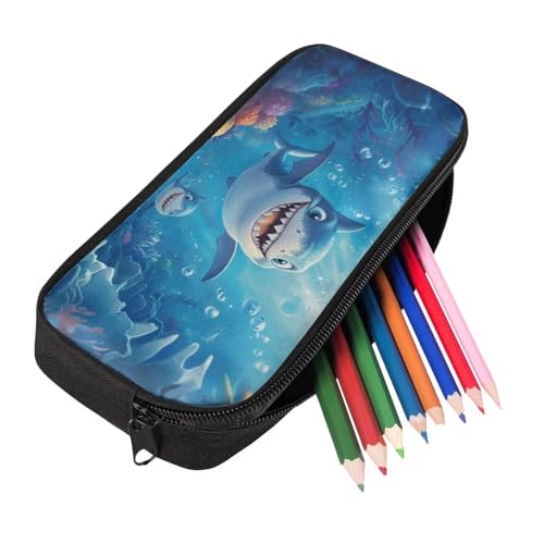 Two Sharks Backpack for Girls Kids Bookbag with Lunch Box Water Bottle Pouch, and Pencil Case for Boys 4 PCS Primary/Secondary School Bag With Compartment for 7th Grade Kids - color: Two Sharks
