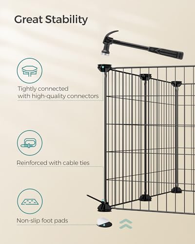 SONGMICS Pet Playpen, Small Animal Cage, Pet Fence with Cable Ties, DIY Metal Enclosure for Guinea Pigs, Hamsters, Rabbits, Hedgehogs, Black ULPI001B01 - color: Black, size: 48.4"L x 24.8"W x 16.1"H, style: 12 Panels