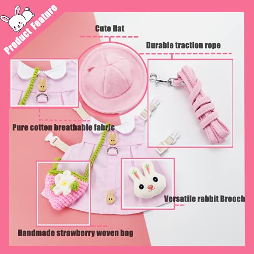 Guinea Pig Clothes,Soft Bunny Ferret Clothes with Pet Rabbit Harness and Leash Mini Hat Bag Cute Brooch for Kitten Small Animal Collars - color: Pink, size: Small