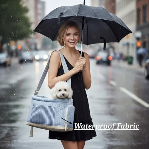 Tristan Home Luxury Quilted Pet Carrier Tote Bag, Waterproof, Adjustable Shoulder Strap, 42cm x 28cm x 20cm (Light Blue) - color: Light Blue