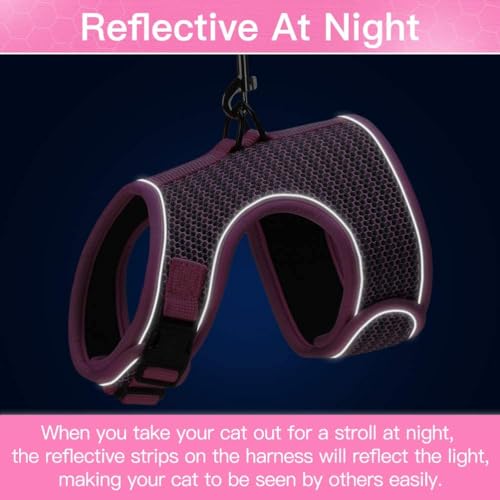 PUPTECK Soft Mesh Cat Vest Harness and Leash Set Puppy Padded Pet Harnesses Escape Proof for Cats Small Dogs Rabbits Bunny - color: Light Pink(Reflective), size: L(NECK 8.5"-10.5", CHEST 12.5"-15", 6-10 lbs)