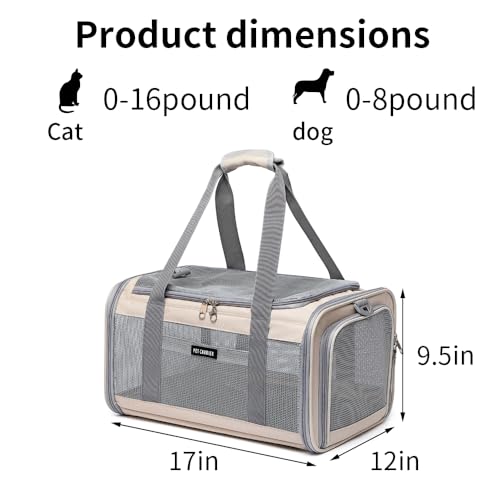 Airline Approved Pet Carrier for Cats and Small Dogs, Breathable and Collapsible Design, Portable Travel Bag for Bearded Dragon, Puppies Animal Hangbag, Rabbit Cage Cage (Khaki, Small) - color: khaki