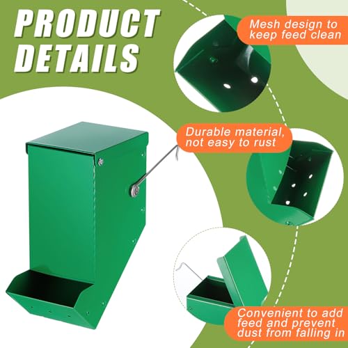 2 Pcs Rabbit Feeder for Cages Small Animal Food Pellet Dispenser with Lid Metal Chicken Grit Oyster Shell Squirrel Feeders Outside(3.2 Inches,Mesh Bottom,Green) - color: Green, size: 3.2 Inches, style: Mesh Bottom