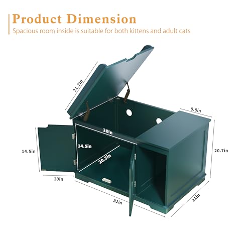 PUPETPO Cat Litter Box Enclosure Furniture, Hidden Litter Box Cabinet with Flip Top, 31.5" Indoor Cat House Washroom for Kitty, Medium and Large Cat, Green - color: Green