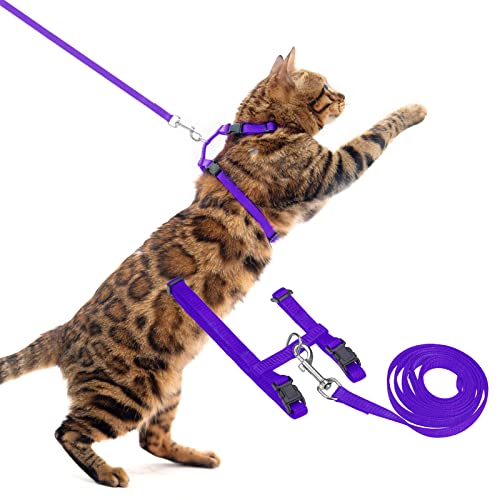 PUPTECK Adjustable Cat Harness and Leash Set Escape Proof Kitten Strap Collar for Walking Travel, Purple - color: Purple, size: Small