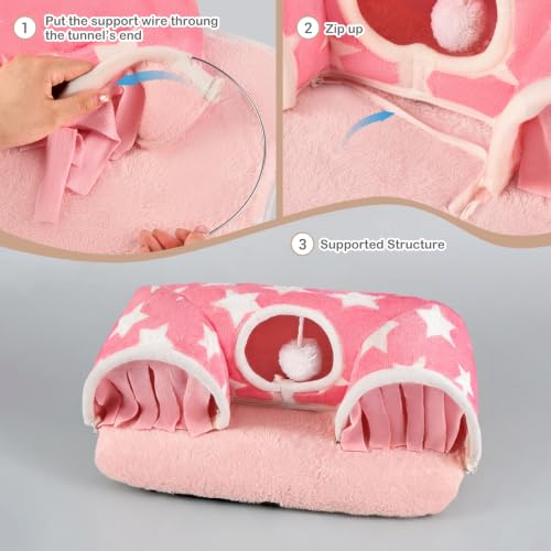 Avont Guinea Pig Tunnel, Small Animal Hideaway Tube Toy | Cozy Plush Tunnel for Guinea Pigs and Small Pets with Non-Slip Bottom and 2-In-1 Design in Medium Size Pink - color: Pink, size: Medium