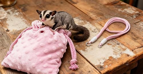 Sugar Glider Bonding Pouch Portable Drawstring Pouch Soft Sleeping Bag with Pink Braided Ribbon Small Animal Carrier (Pink) - color: pink