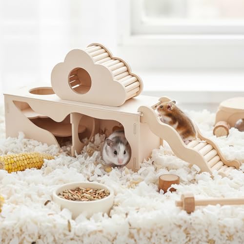 3-in-1 Hamster cage Accessories with Wave Climbing Ladder, Cloud nest, Small House, Maze Tunnel, Suitable for mice, Sand Rats, Hairy Footed mice, Golden Bears, Dwarf Hamsters, Small Pets Toys