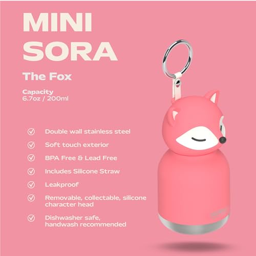 asobu Mini Bestie Water Bottle, Cute Collectible Character, Stainless Steel | 6.7 oz, Leak Proof Seal, Spill Resistant, BPA Free Materials, Dishwasher Safe, Reusable Straw Included, Great Gift Idea - color: INI SORA THE FOX