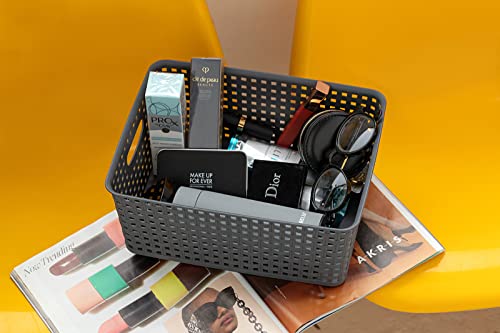 Eslite Plastic Storage Baskets for Organizing,11"X8.5"X4.7",Pack of 4 (Grey) - color: Grey