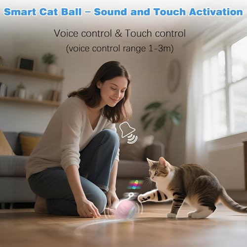 Upgraded 2.36 Inch Large Interactive Cat Toys Ball for Indoor Cats, Pink | Motion and Sound Activated, 2 Speeds, Rechargeable, 5 Replaceable Tails, Stuck-Free Motor, Gray Also Available - color: Pink