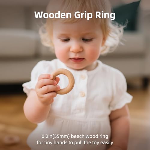 Hedgehog Pull Toy | Montessori Wooden Pull-Along Walking Toy with Wooden Grip Ring | Natural Drumming Sound for Kid Toddlers