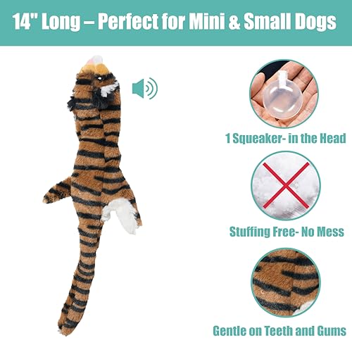 SPOT Skinneeez Jungle Cat 14 Inch Stuffing-Free Plush Squeaky Dog Toy – Soft Interactive Chew Toy for Small and Medium Dogs – Mess-Free Play for Light & Moderate Chewers - style: Mini Jungle Cat