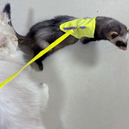 Ferret Harness and Leash Set Cute Dinosaur Design Soft Mesh Small Pet Harness Vest with Safe Bell Walking Clothes for Small Animals Ferret Rabbit Guinea Pig Squirrels (Yellow) - color: Yellow