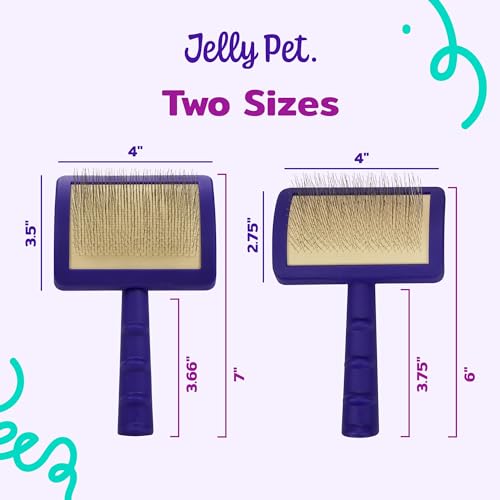 Jelly Pet Universal Slicker Brush for Dogs, Dog Grooming Brush, Remove Tangles and Dead Undercoat, Tuffer Than Tangles Maltese Shi-Tzu Poodle Bichon, Soft Pins, Purple, Small - color: Purple, size: Small (2.5 in x 4 in) - Pins (Soft)