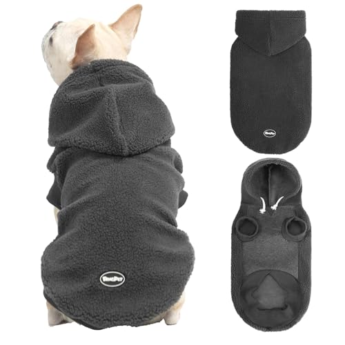 BINGPET Dog Hoodie for Small Medium Large Dogs, Sherpa Hooded Dog Sweater with Leash Hole for Boy Girl Dogs,Soft Warm Fleece Dog Winter Clothes Cold Weather Coats Jacket for Puppy Sweatshirt,SM - color: Grey, size: Small/Medium