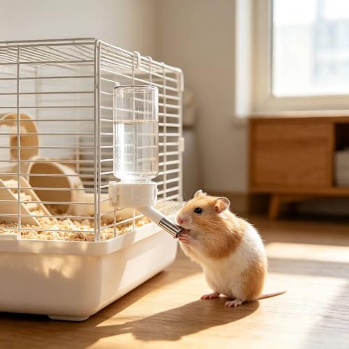 120ml No Drip Hamster Water Bottle, Wall Mounted Wire Cage Water Feeder with Adjustable Stand, Double Ball Leak Proof Small Pet Water Dispenser for Hamster Rabbit Hedgehog Gerbil Mice