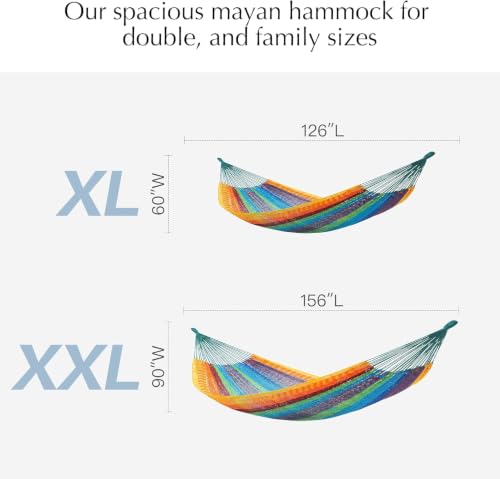 Family Handwoven Rope Mayan Hammock, 600 lbs Capacity, Extra Large | 2 Person, Portable Carrying Bag, Easy-Used Tree Straps, Carabiners, Soft Fabric, Patio (Tropical, XX-Large) - color: Tropical, size: XX-Large