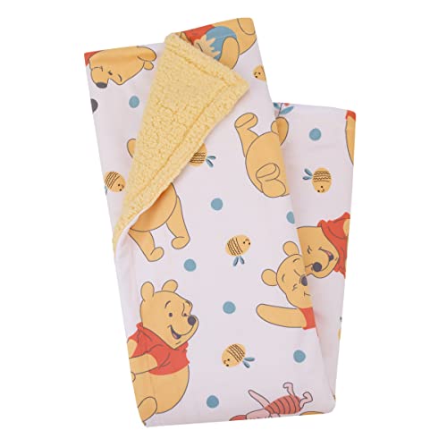 Disney Winnie The Pooh Summertime Fun Yellow, Orange, and White Super Soft Sherpa Baby Blanket - color: Winnie the Pooh - Summertime Fun
