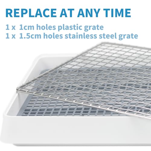PODOO Rabbit Litter Box – Training Potty Tray for Guinea Pig & Small Pets · Spacious Grid Pan with Low Entrance, Easy-Clean & Odor-Resistant—Helps Keep a Clean Cage and Reduce Mess - size: Large + Extra Large Steel Holes Grids