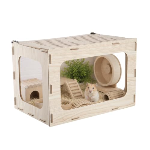 VEVOR Wooden Hamster Cage 23.8"x15.9"x15.9" 270° Viewing Hamster Habitat, Chewproof Small Animal Cage with Openable Top, Large Pet House Wood Enclosure for Syrian/Dwarf Hamsters, Guinea Pigs, Gerbils - size: 23.8"L x 15.9"W x 15.9"H