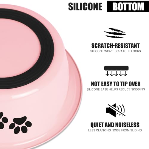 Stainless Steel Dog Bowls, Nonslip Rubber Bottom No Spill Proof Skid Metal Insulated Dog Bowls for Large Medium Small Breed Dogs (Pink, 3.6 Cups/29 OZ) - color: Pink, size: 3.6 Cups/29 OZ