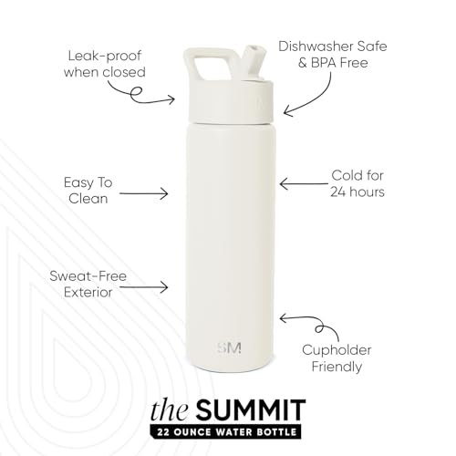 Simple Modern Insulated Water Bottle with Straw | 22oz | Cream | Summit Stainless Steel Water Bottles, Metal Cup | Leak Proof for School, Gym, Travel, Sports | Cream - color: -Cream, style: 22oz
