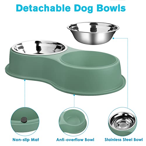 Epetslove Stainless Steel Dog Bowls Double Non-Slip Dog Water and Food Bowl | Pet Feeder Bowls, Dog Dishes, Raised Feeding Design, Double Bowls Set, For Puppies, Medium Dogs and Cats, Outdoor / Indoor - color: 6.Green, size: Medium-18oz