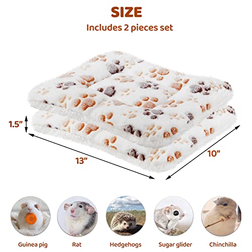 Amakunft 2 Pcs Guinea Pig Bed Mat Washable, Rabbit Winter Bed Pad for Indoor, Warm Small Animal Bed Mattres, Fleece Sleeping Pad for Bunny, Rat, Hedgehog, Sugar Glider, Chinchilla (Paw, Medium) - size: Medium