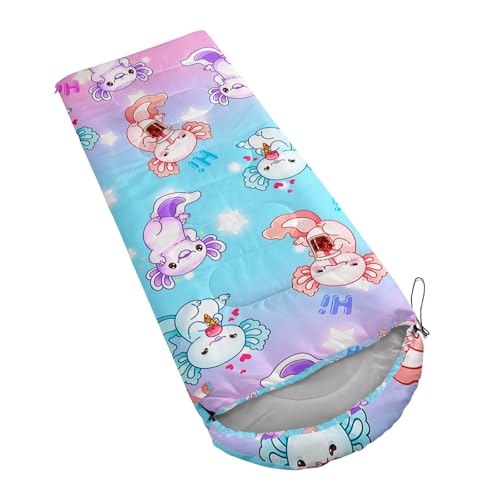 QOOMO Camping Sleeping Bags,3 Season Warm & Cool Weather,Lightweight,Waterproof Sleeping Bags for Adults & Kids,Traveling,and Outdoors,Camping Gear Equipment - color: axolotl