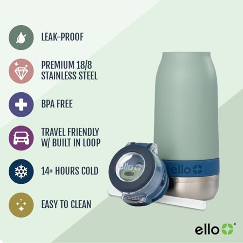 Ello Emma 14oz Insulated Stainless Kids Water Bottle with Straw, Seaside | Insulated stainless steel kids water bottle with straw, leakproof locking lid, carry handle, and cold drinks for school - color: Seaside