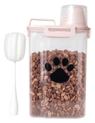 Dog Storage Container with Cleaning Brush and Measuring Cup | Airtight Portable Pet Food Containers with Upgraded Large Spout and Cup for Dogs,Cats,Birds,Small Animals(White) - color: 3QT-White
