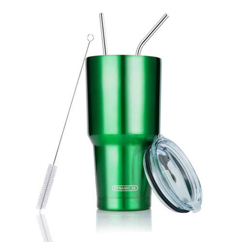 D·S 30oz Green Tumbler Stainless Steel Insulated Travel Mug with Straw Lid Cleaning Brush (30oz Christmas Green) - color: Christmas Green