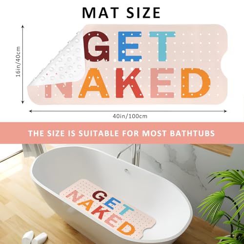 Get Naked Bath Mat for Tub, Non Slip Bathtub Mat for Baby Rubber Tub Mat, Cute Kids Bath Mats for Bathroom Funny Anti Slip Shower Mat with Suction and Drain Holes Machine Washable, 40″X16″ - color: B04, size: 40" x 16" (Rectangular)