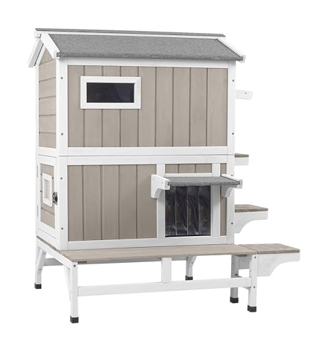 Outdoor Cat House Weatherproof Cats Shelter for Feral Kitten Pet Houses for 1-2 Small Animlas 2 Story Wooden Houses for Indoor Outdoor Cats with Escape Doors (25.5" D x 33.5" W x 39.5" H) - style: 25.5"D x 33.5"W x 39.5"H