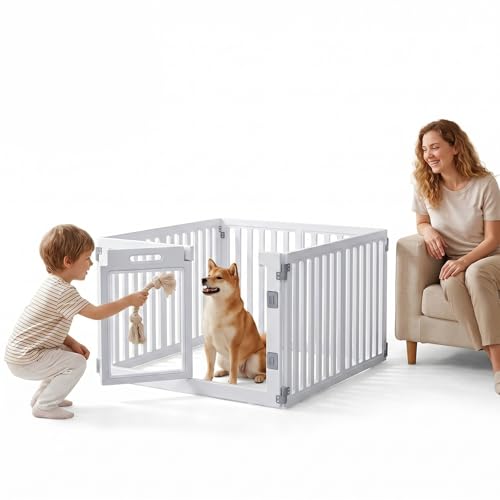 Clear Acrylic Dog Playpen with Door,23.6" Puppy Playpen,Easy Assemble Pet Fence for Puppies/Small Dog Play Pen Indoor (White, 23.6"&40", 4 PC(Fence))