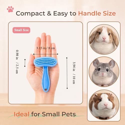 Small Silicone Grooming Brush for Guinea Pigs & Small Pets | Small Pet Fit | Soft Low-Stimulation Brush | Curved Pet Fit | Daily Bonding | Rinse-Clean Head - color: Blue, size: Small