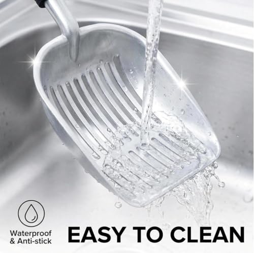 Heavy Duty Cat Litter Scoop with Holder, Stainless Steel Kitty Litter Scooper Caddy for Litter Box, Full Metal Speed Sifter Captures All Clumps, Easy to Clean - color: White