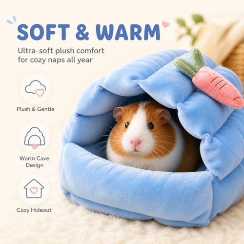 Meow&Woof 2 Pack Small Animal Beds - Cozy Hamster Hideout, Washable Guinea Pig & Hedgehog House, Blue Hideaway for Sugar Glider, Chinchilla, and Rats. - color: Blue