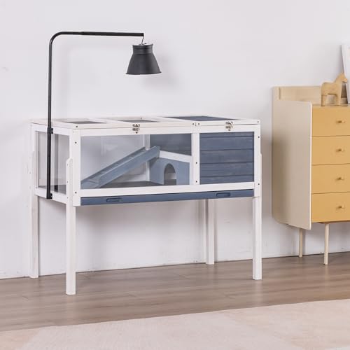 BIRASIL Wood Tortoise Enclosure with Adjustable Light Stand,2-Tier Habitat Reptile Cage with Swimming Area Feeding Area, Tortoises House for Small Animals Lizards Hamster (Gray/White) - color: Blue
