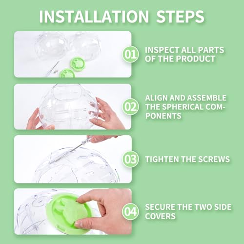 7.9 Inch Hamster Ball, Running Ball Toy, Transparent, Breathable, Promote Exercise Health, Reduce Stress, Easy to Clean, Hamster Accessory, for Syrian Dwarf Hamster, Gerbils, Mice, Small Pets, Green - color: Green