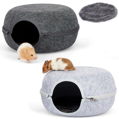 Guinea Pig Hideout, Double Function Guinea Pig Bed with Soft Cushions, Small Animal Cage Accessories for Guinea Pigs, Hamsters, Hedgehogs, and Ferrets (Dark Grey & Light Grey) - color: Dark Grey & Light Grey