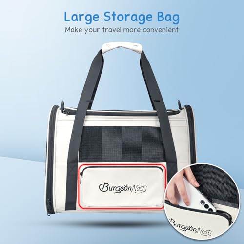 Cat Carrier Soft, Collapsible Travel Pet Bag, Small Dogs | Large Cats up to 20 lbs with Unique Side Bag, Top Load Small Pet Crate Escape Proof with 4 Ventilated Windows, Medium Beige - color: Beige, size: 17.7"L x 12.0"W x 12.5"H