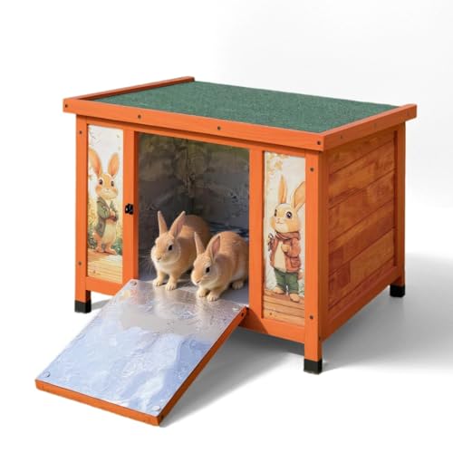 Coziwow 24" Bunny Hutch for Outdoor & Indoor Use - Solid Wood Rabbit Cage with Detachable Insulation Liner, Lightweight Weatherproof Shelter for Cats, Rabbits, Small Animals, Orange - color: Orange with Warm