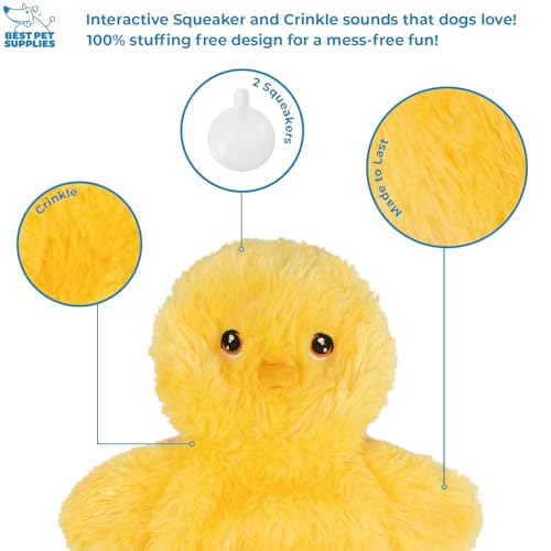 Best Pet Supplies Interactive Squeaky Dog Toy - Baby Chicken, Yellow | Stuffing Free Body, Soft, Squeaks & Crinkles, No Mess, Perfect for Moderate Chewers, Toss and Fetch Play - color: Crinkle Chicken (Yellow), size: Large