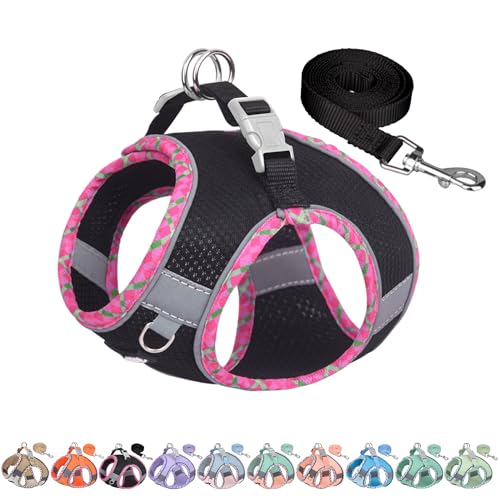 Small Dog Harness - Breathable Double-Layer Jacquard No-Choke Vest, Durable Anti-Tear Fabric with Reflective Trim - Perfect for Running, Parties, Daily Walks (Black, XS) - color: Black, size: XS(Chest: 11.5 - 13.5")