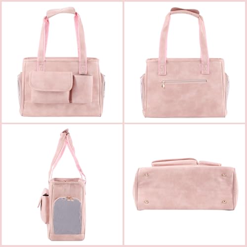 Dog Carrier Purse, Fashion Leather Pet Carrier Bag, Airline Approved Soft Sided Cat Travel Tote Bag with Pockets Pink - color: Pink