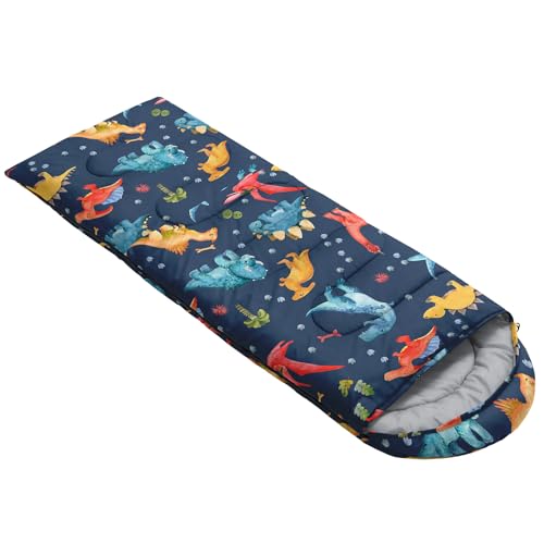 QOOMO Camping Sleeping Bags,3 Season Warm & Cool Weather,Lightweight,Waterproof Sleeping Bags for Adults & Kids,Traveling,and Outdoors,Camping Gear Equipment - color: navy blue dinosaur