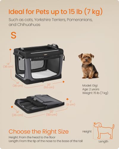 Feandrea Collapsible Dog Crate, Portable Travel Crate, 20-Inch | Oxford Fabric Pet Carrier with 4 Mesh Doors, Handles, Storage Pocket, Water Bottle Holder, UPDC015BH02 - size: S（20"L x 14"W x 14"H）