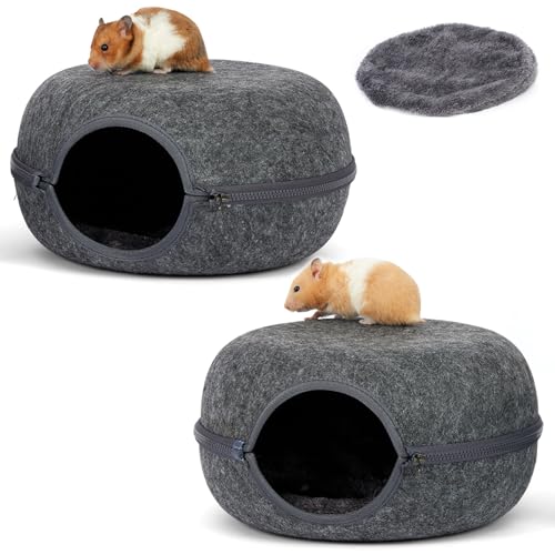 Guinea Pig Hideout 2 Pack, Double Function Guinea Pig Bed with 3 Soft Cushions, Small Animal Cage Accessories for Guinea Pigs, Hamsters, Hedgehogs, and Ferrets (Dark Grey & Dark Grey) - color: Dark Grey & Dark Grey
